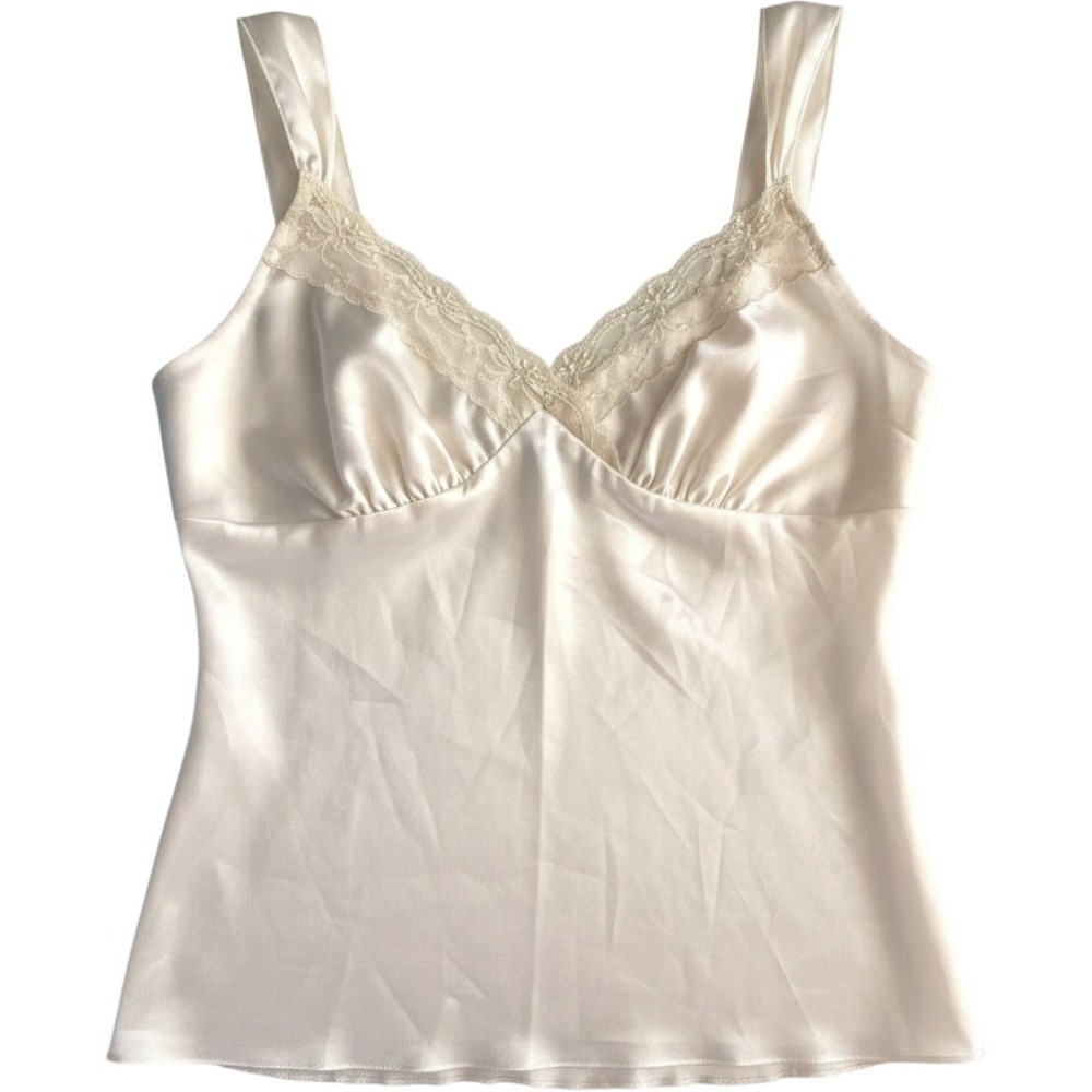 Vintage Y2K Bisou Bisou Womens Satin Babydoll Top Ivory Fairy Indie Size L